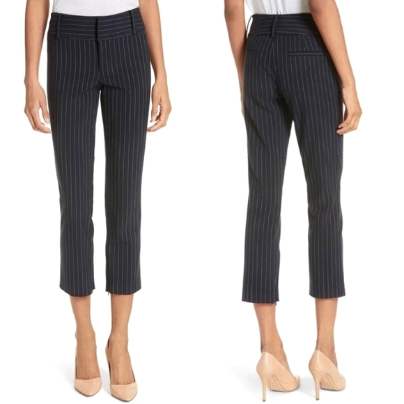 Alice + Olivia Pants - Alice+Olivia Black Pinstripe Low Rise Wide Leg Capri Cropped Wool Blend Pants 4